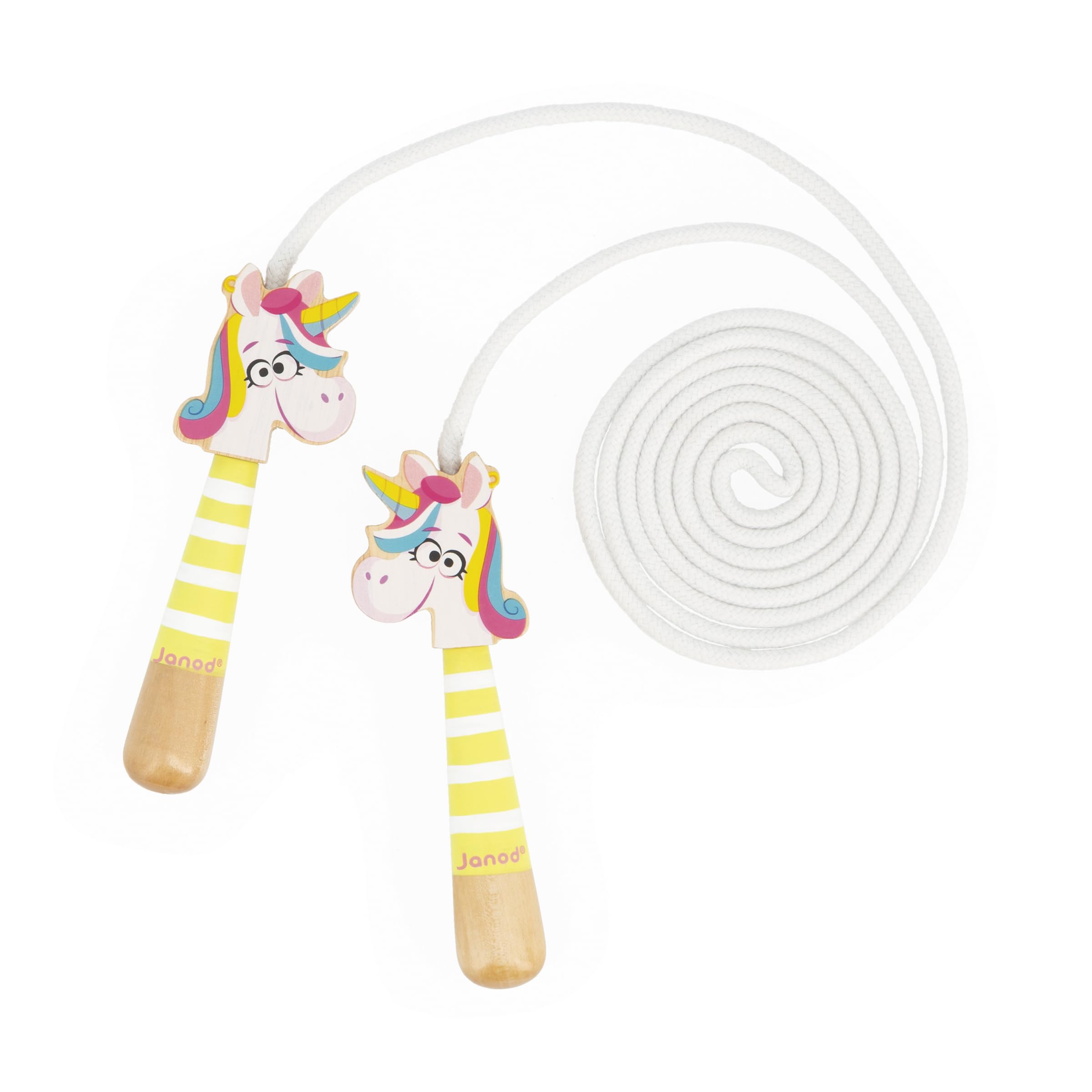 Janod - Adjustable Skipping Rope for Children - Wooden Unicorn Head Handles - 2m Rope - Ideal for Outdoor Play and Outdoor Activities - Develops Motor Skills - From 3 Years - J03377