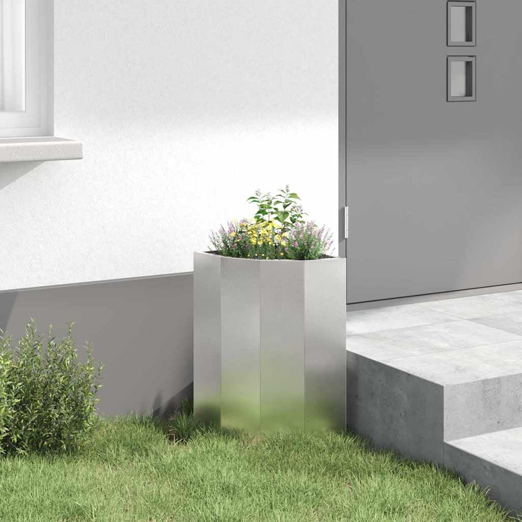 Eckgartenpflanzer Silber aus rostfreiem Edelstahl 30 x 30 x 50 cm Modernes Design Robust & Wetterfest für Terrasse Balkon platzsparende Gartendeko
