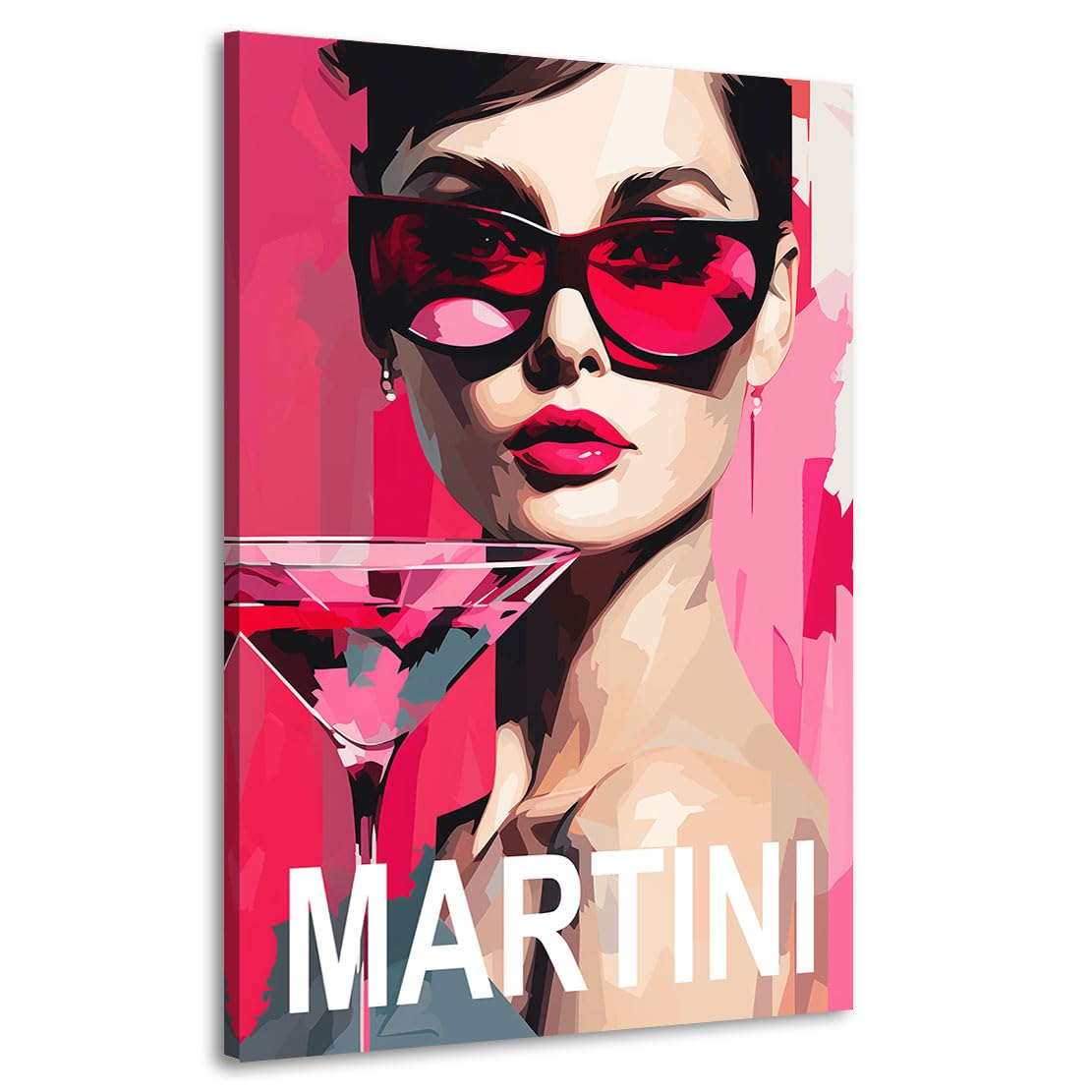 Kunstgestalten24 | Audrey Hepburn Martini Art Leinwand-Bild | mit Echtholz-Keilrahmen | Wandbild Gemälde Kunst Art | Hochwertige Kunstdruck | XXL Bilder auf Leinwand