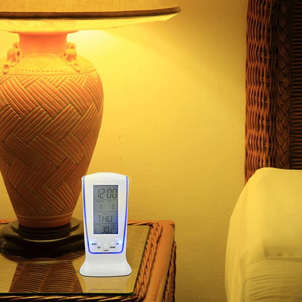 Reloj despertador digital LED con calendario, pantalla de temperatura, retroiluminación, termómetro para dormitorio, oficina, escritorio, función de repetición