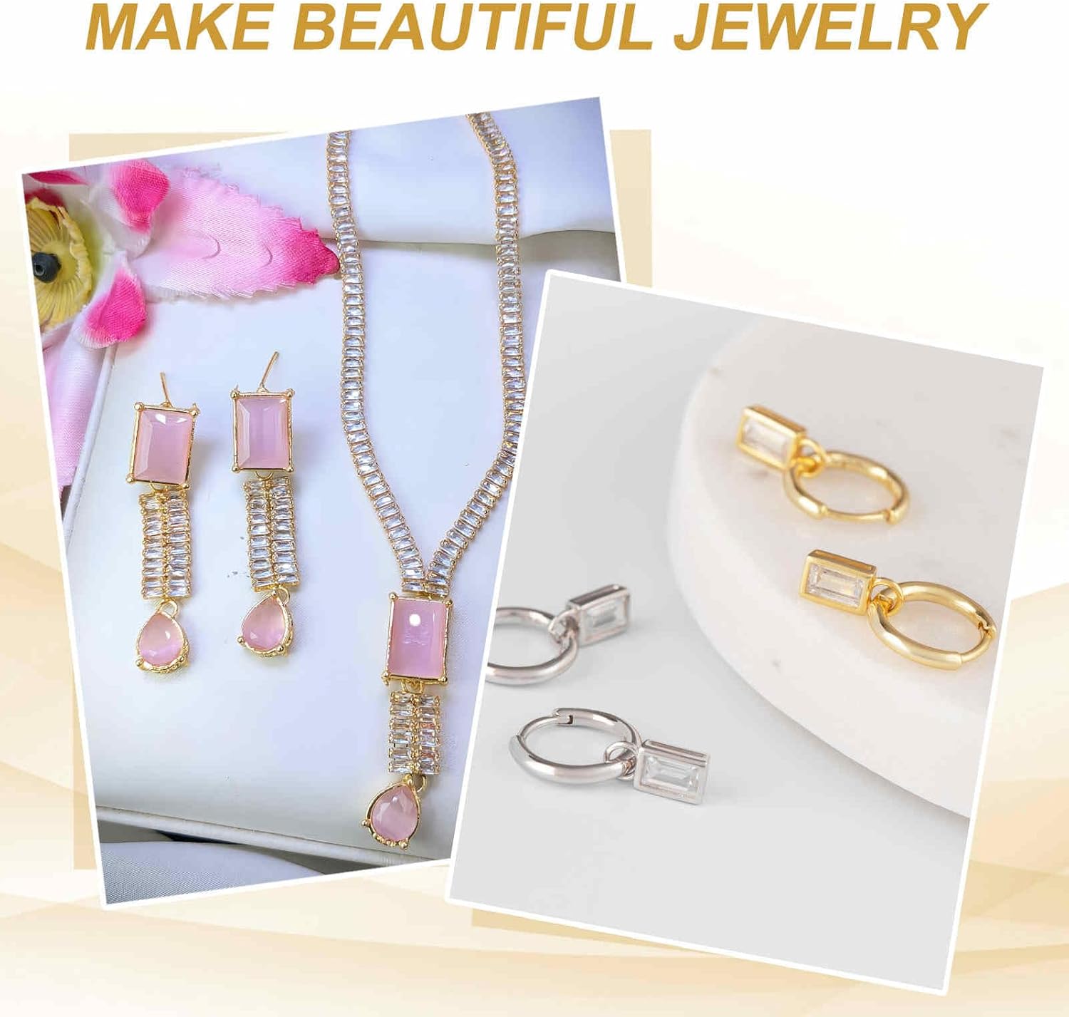 MECCANIXITY 50 Pcs Rectangle Pointed Back Rhinestone, 10x14mm Mini Clear Pointed Back Rhinestone Square Faceted Gems Crystal Glass Beads for Jewelry Making DIY Crafts Nail Art, Light Pink - Image 7