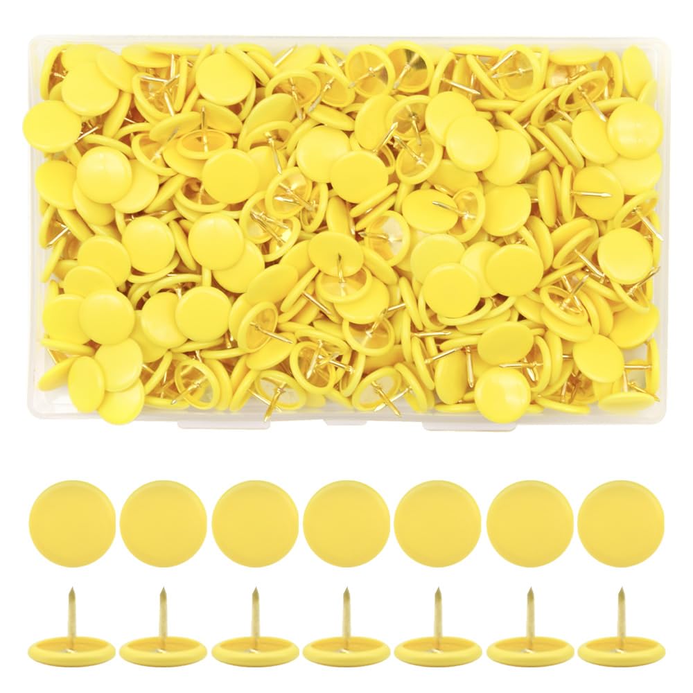 Hocansen Pack of 300 Thumbtacks 10 x 9 mm Round Push Pins Flat Creative Decorative Drawing Pins for Cork Wall, Office, Home Decoration (Yellow)