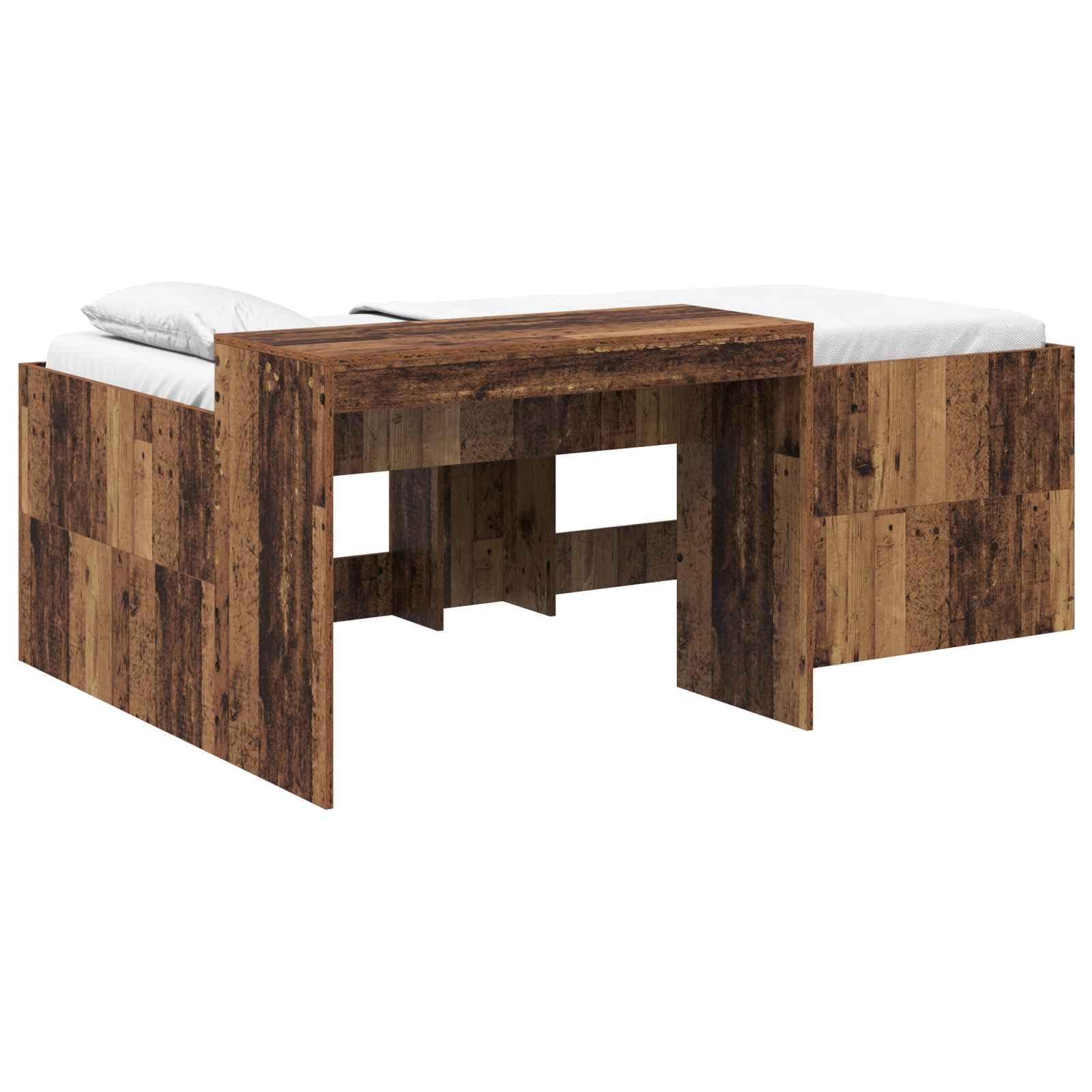 Struttura letto a soppalco con scrivania in legno di rovere Artisan, stabile letto a soppalco con scrivania integrata per camera da letto e home office, rete a doghe inclusa