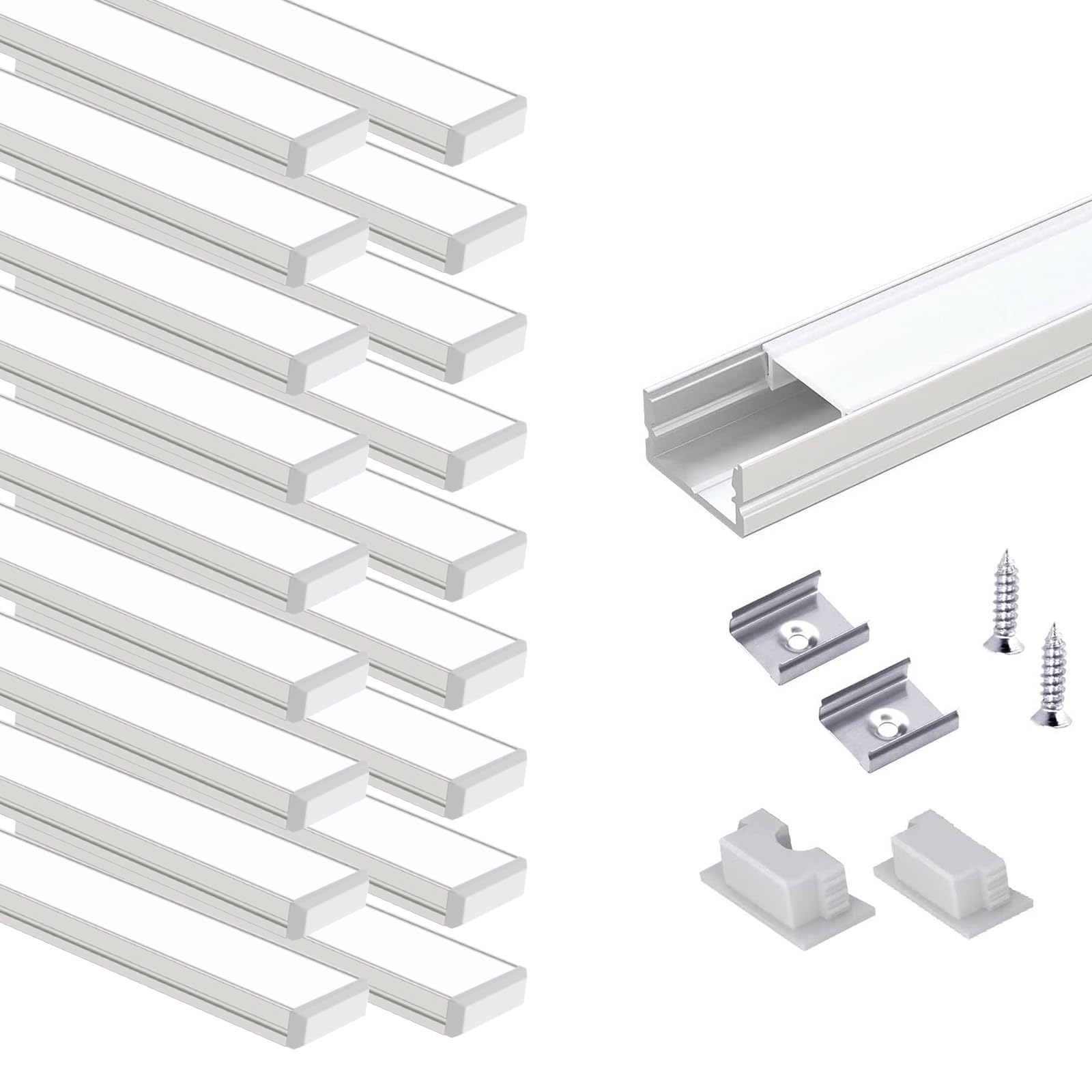 VST 20pack 3.3ft LED Channel, U Shape Led Diffuser Channel, LED Aluminum Channel System with Milky Cover, End Caps and Mounting Clips, Aluminum Profile for LED Strip Light Very Easy Installation — Amazon image 11