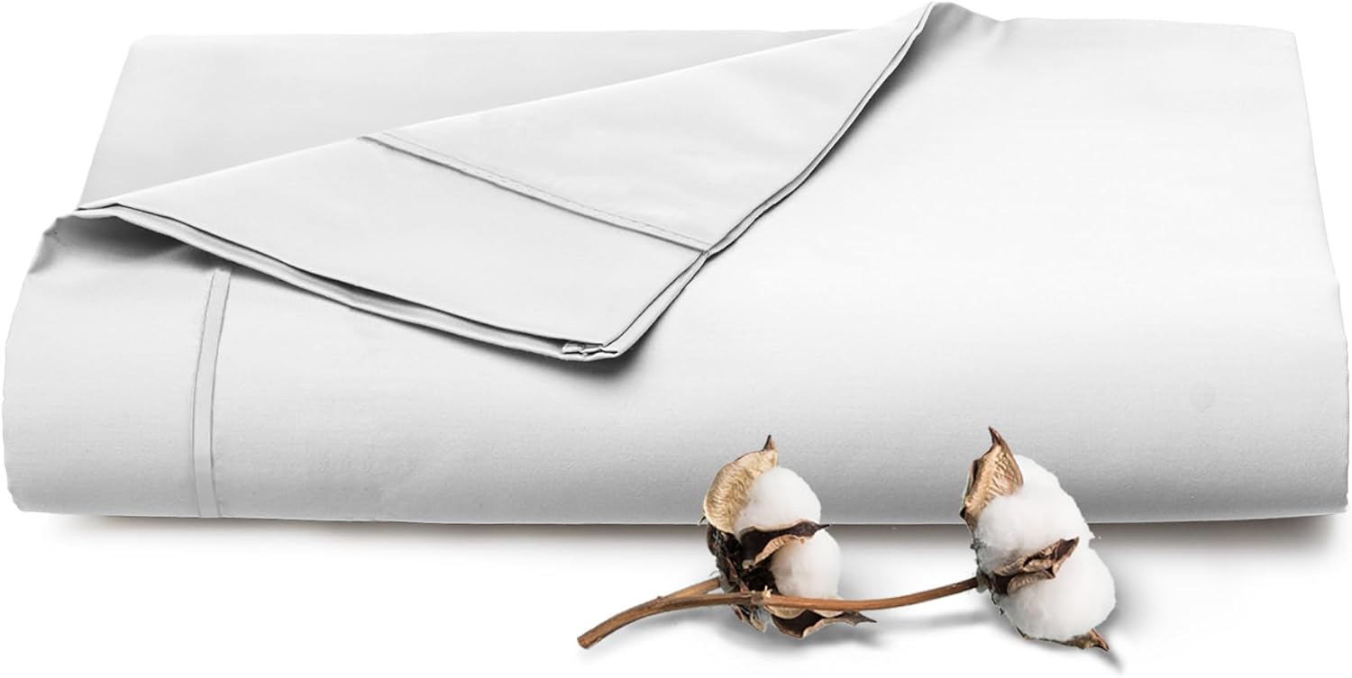 Pizuna 100 Cotton Flat Sheets Double White, 400 Thread Count Long