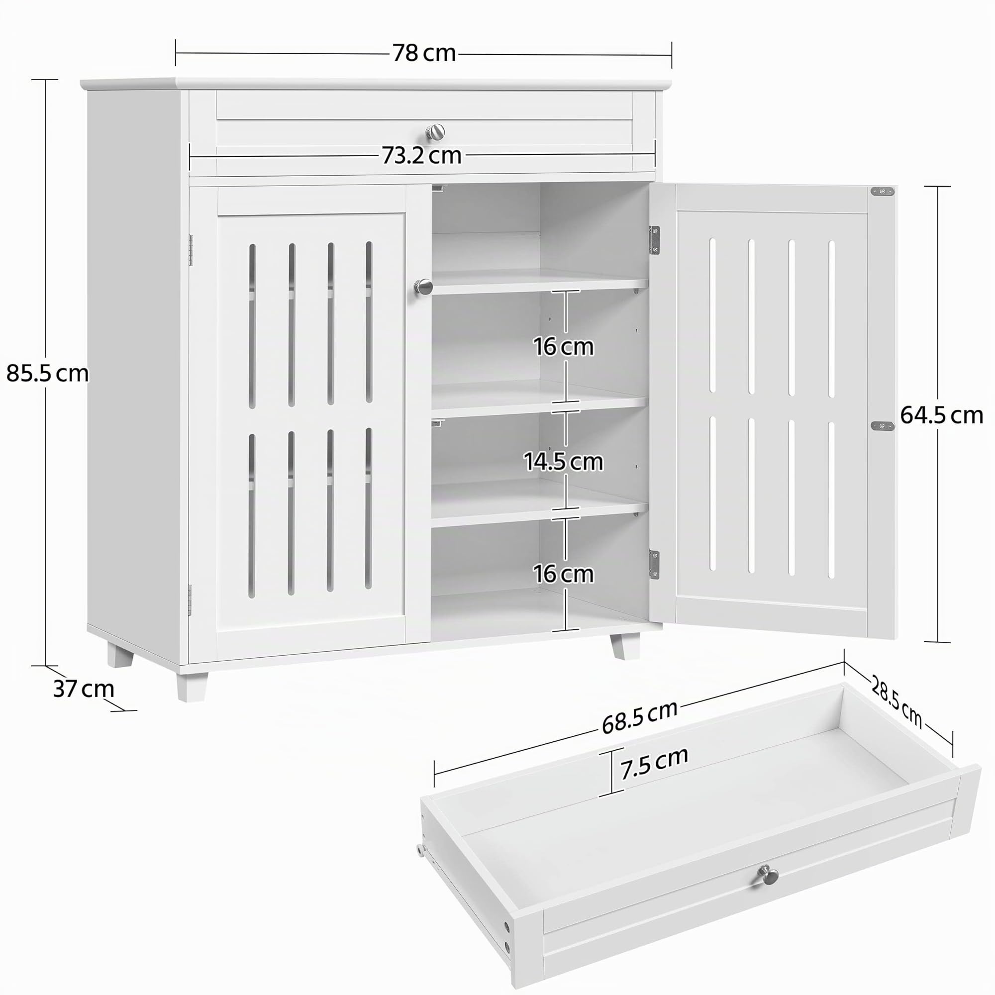 Yaheetech Mueble Zapatero con Cajón y Estantes Ajustables y Puerta de Listones Armario para Zapatos Moderno Entrada 78x37x85.5 cm Blanco (Blanco)