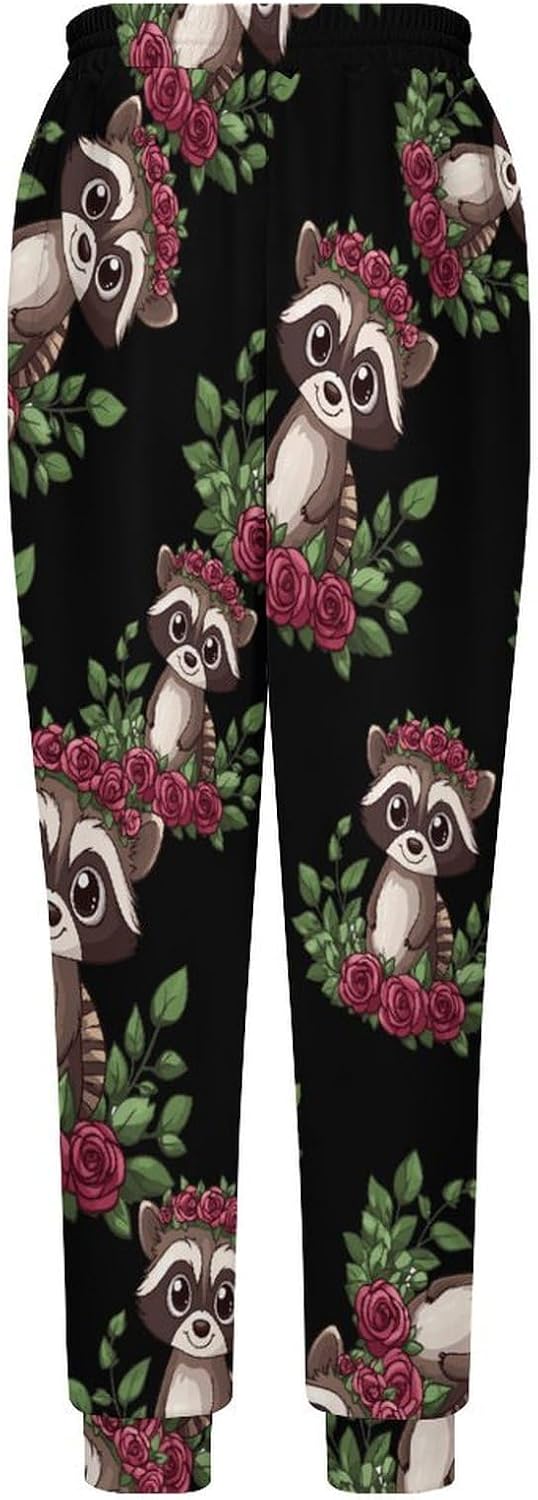 Raccoon with Rose Men's Pants Athletic Workout Sweatpants Jogger Casual Pant for Sports Home