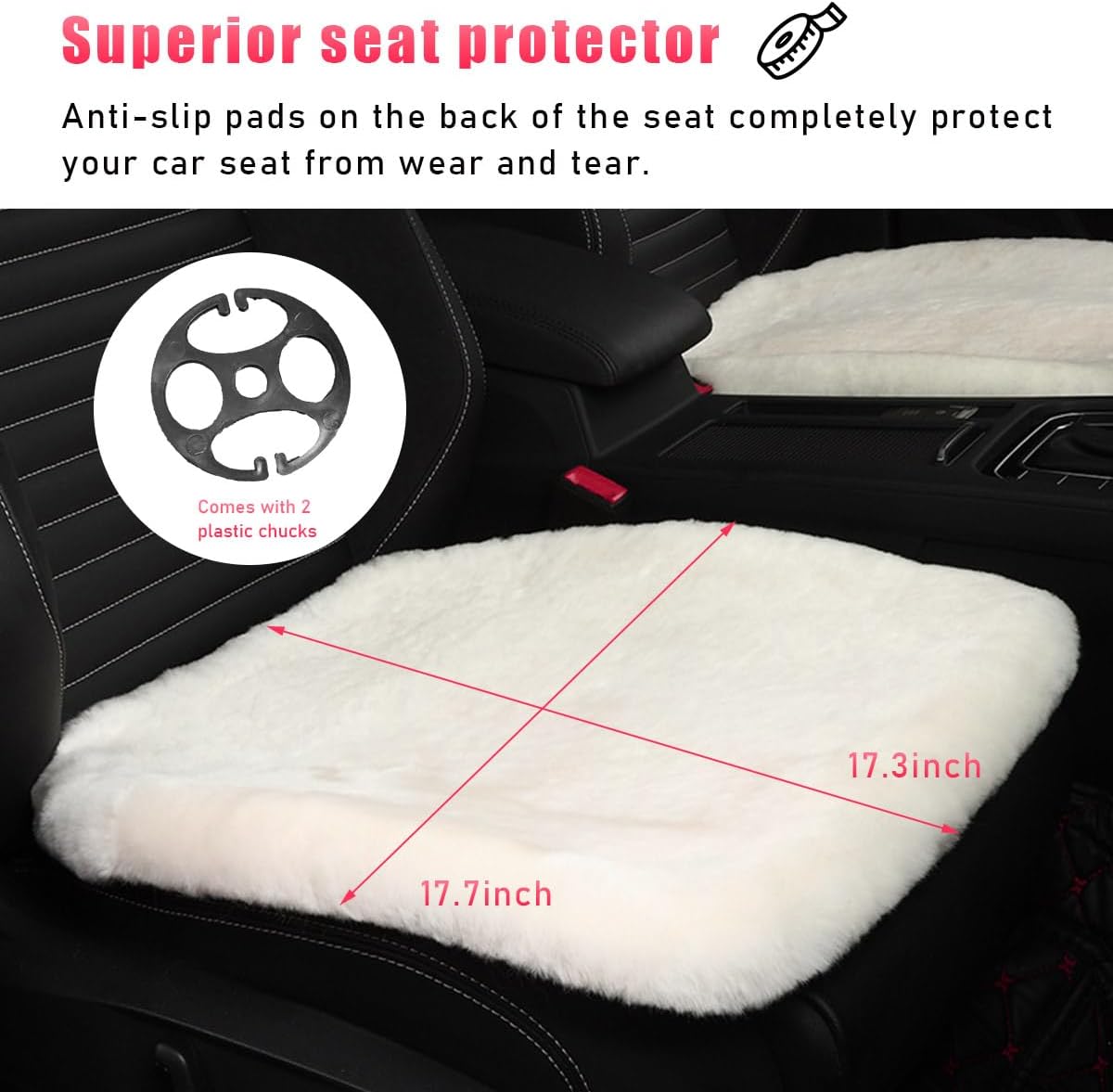 Ohleats Sheepskin Car Seat Cushion, Comfortable Soft Fur Wool Auto Front Seat Cover, Vehicle Seat Protector Pad for Warm Winter Office Chair, Universal Decor Car Accessories (Beige)
