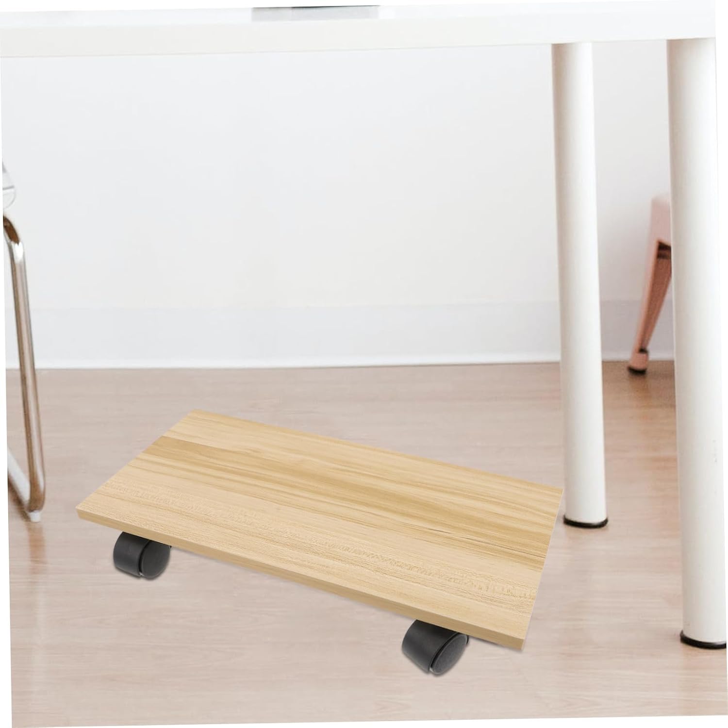 Wooden PC Tower Stand with Rotating Casters Mobile Computer Host Bracket for Under Desk Use Airflow-Enhancing Desktop Cart with Wheels for Easy Movement and Collision Protection