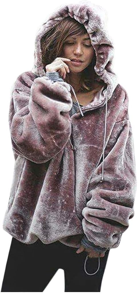WooCo Women's Warm Fuzzy Zipper Casual Sweatshirt Hooded with Pockets Jackets Coat Winter Wool Outerwear at  Women’s Clothing store