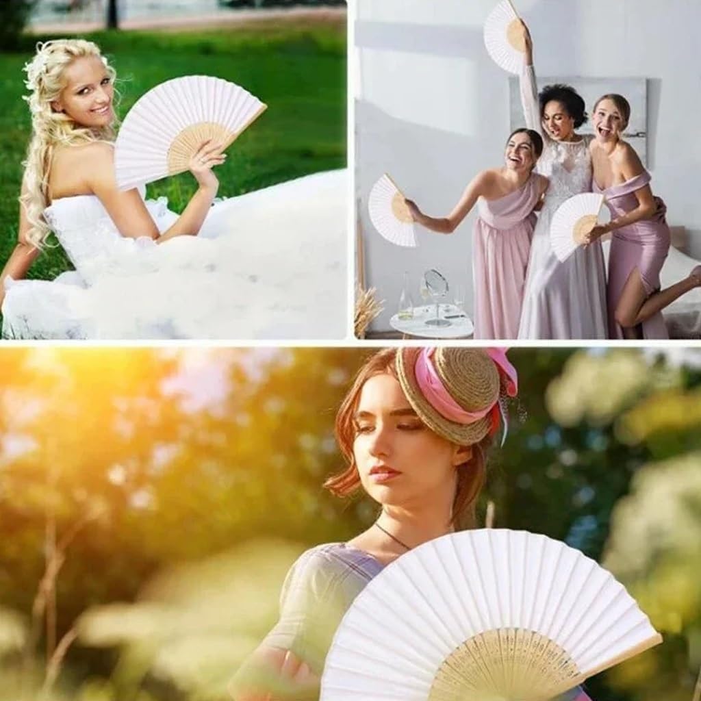 AMBMCCM Personalized Wedding Fan, Custom Engraved Silk Handheld Folding Fans, Come With Organza Bag, Bridal Shower, Baby Christening(Red)