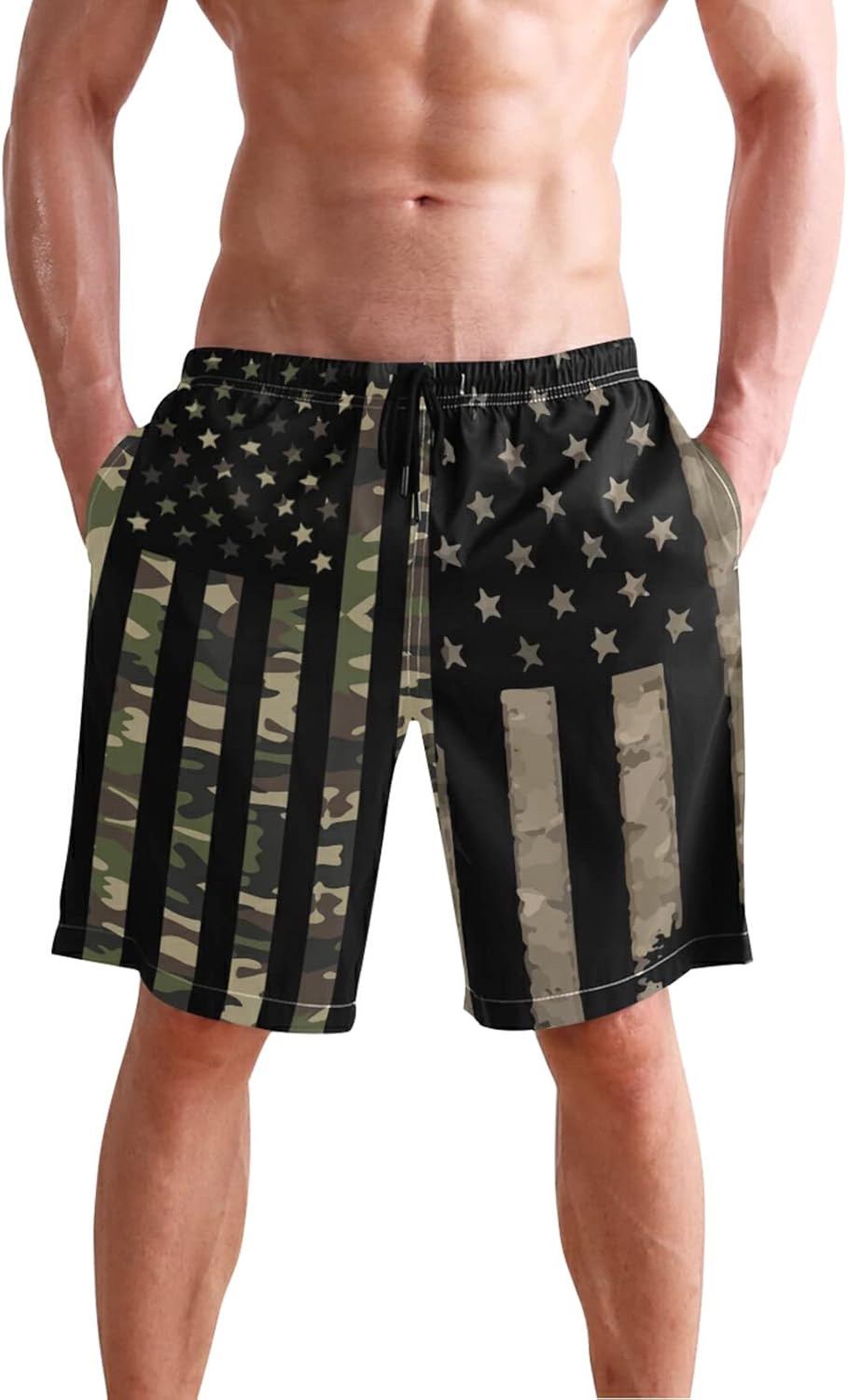 Mens Swim Trunks American Flag Bathing Suit Swimming Shorts Quick Dry Board Shorts Swimsuits with Pockets Mesh Lining