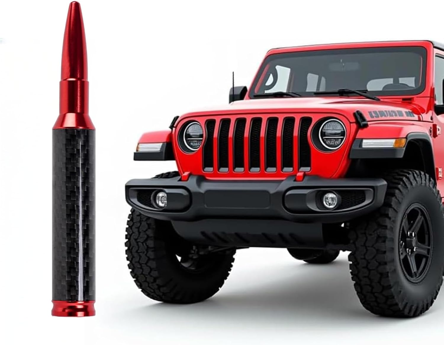 5.5IN Carbon Fiber 50 Cal Bullet Short Antenna for Jeep Wrangler All Models 2007-2026 & Jeep Gladiator 2020-2026,Truck Antenna for Jeep Wrangler Gladiator Accessories(Red, 5.5 inch)