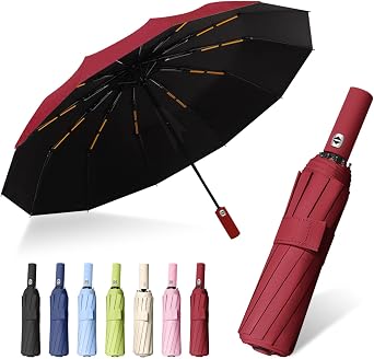 ANSEZQ Windproof Travel Umbrella - Automatic Open Close, 24 Ribs Heavy Duty Compact Folding Umbrella, UV Protection Rain Umbrella for Men and Women
