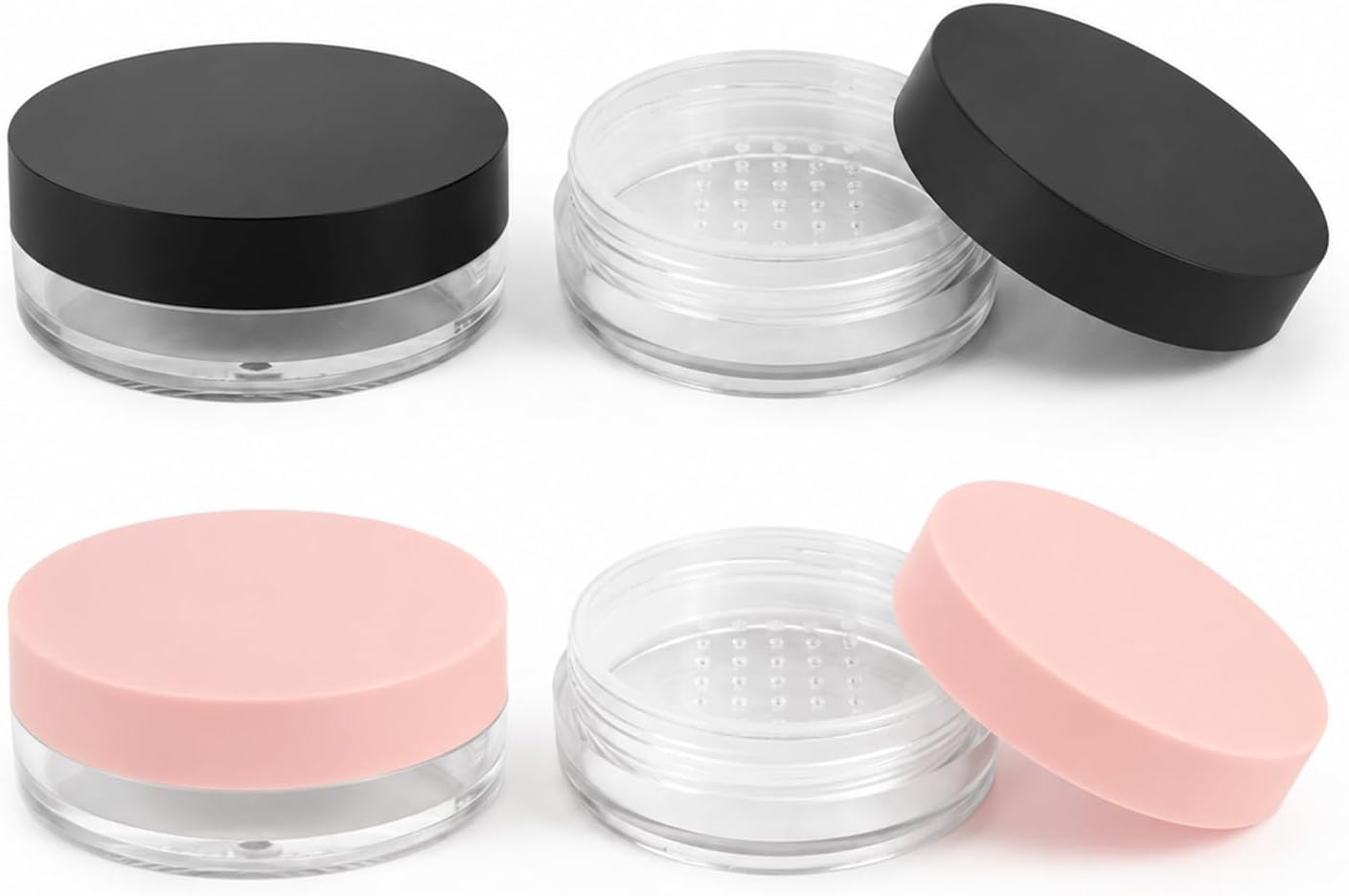 4PCS Loose Powder Container Travel Dispenser with Rotatable Sifter Screw Lid Reusable Compact Pink Black