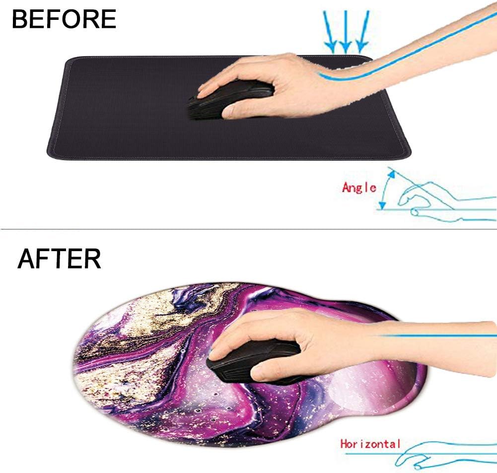 Memory Foam Mousepad with Wrist Support Design Ergonomic Mouse Pad Comfortable Wrist Rest Non-Slip PU Base Mouse Mat (Purple Marble-Foam Wrist)