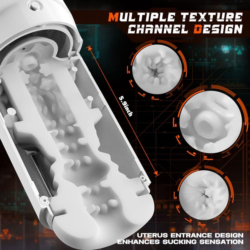 2 in 1 Automatic Male Masturbators Cup with Thrusting & Vibrating, Electric Pocket Pussy with Bead Ring for Penis Stimulation, Ulovime Adult Male Sex Toys for Men Masturbation. White