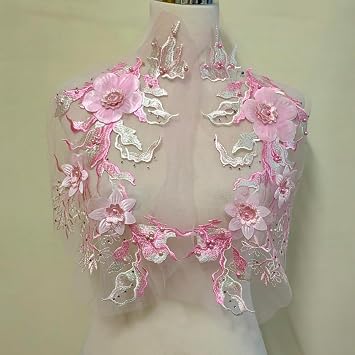 Mesh Flower hot Stamping Nail Bead Embroidery Lace Lace Accessories Wedding Dress Clothing Decoration Embroidery Pink White