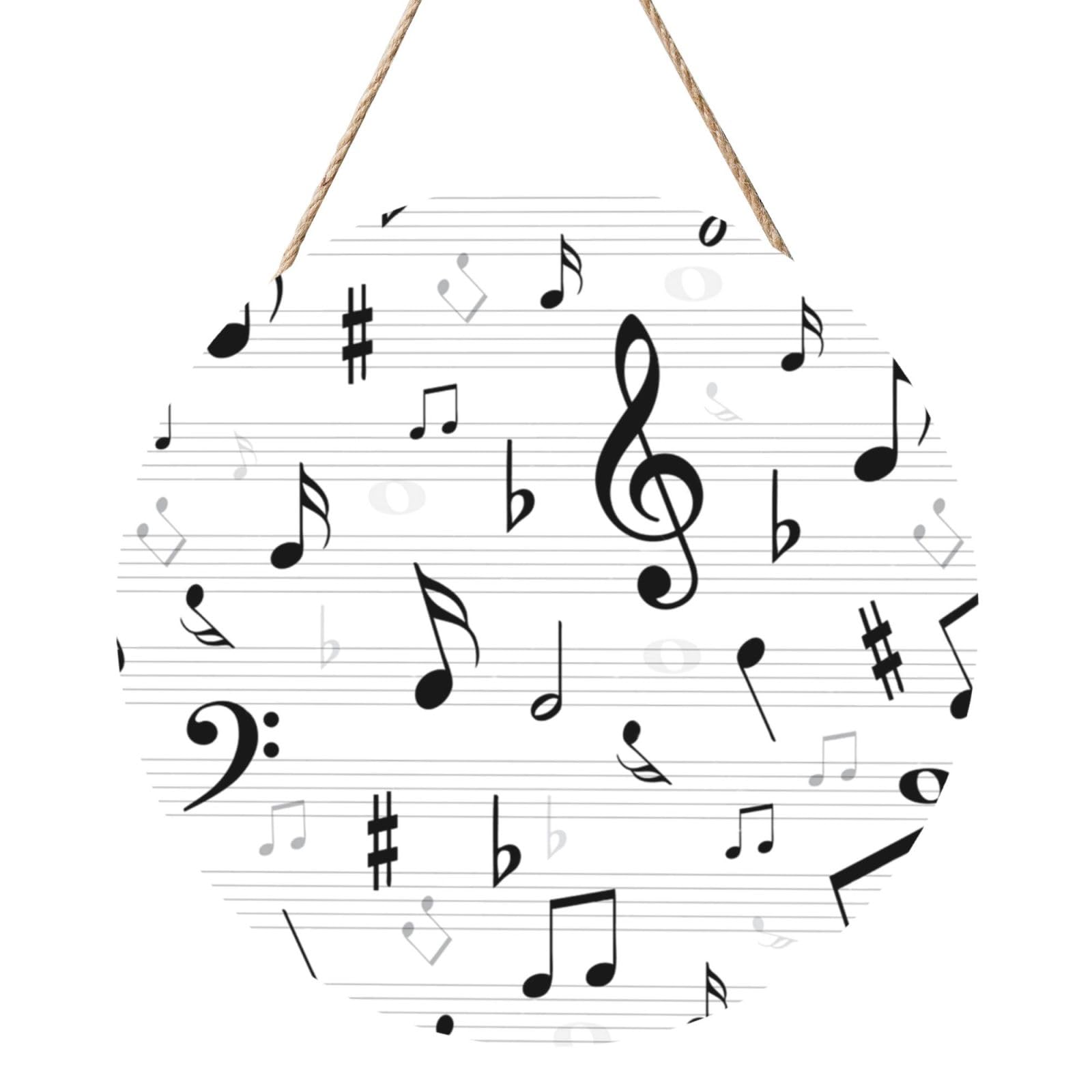 InOmak Clef Music Notes Sheet Symbol Treble Abstract, Round Wood Panel Painting 12 in, Wall Hanging Painting For Home