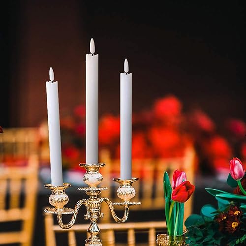 Miniatura 2 de Eldnacele Velas cónicas sin llama parpadeantes con temporizador remoto, mecha 3D realista, funciona con pilas, juego de 8 velas cónicas blancas