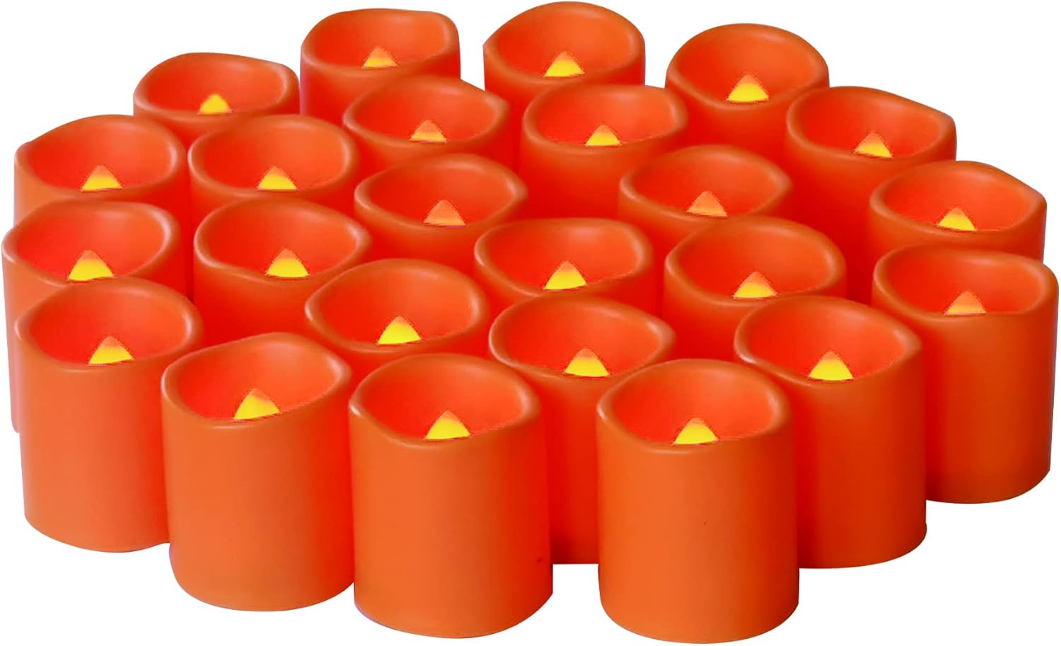 CANDLE CHOICE Battery Operated Flameless Votive Candles Orange Realistic Flickering Electric Fake LED Tea Lights for Halloween Pumpkin Thanksgiving Christmas Decorations, 24 PCS, Batteries Included