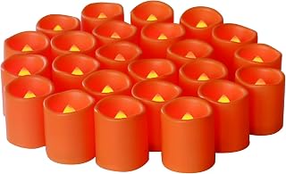 CANDLE CHOICE Battery Operated Flameless Votive Candles Orange Realistic Flickering Electric Fake LED Tea Lights for Halloween Pumpkin Thanksgiving Christmas Decorations, 24 PCS, Batteries Included