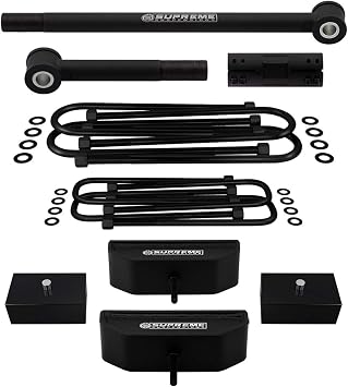 Supreme Suspensions - Full Lift Kit for 1999-2004 Ford F250 / F350 Super Duty 4x4 4WD 2.5" Front + 2" Rear Lift Blocks with 2 Sets of Extended U-Bolts + Anti-Wobble Adjustable Track Bar Black