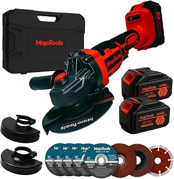 21V Brushless Cordless Angle Grinder Kit, 4-1/2 9000 RPM, 24.0Ah Batteries & Fast Charger, 8 Discs 5 Metal + 1 Wood + 2 Grinding, Dual Guards Thick + Standard, Side Handle & Wrench