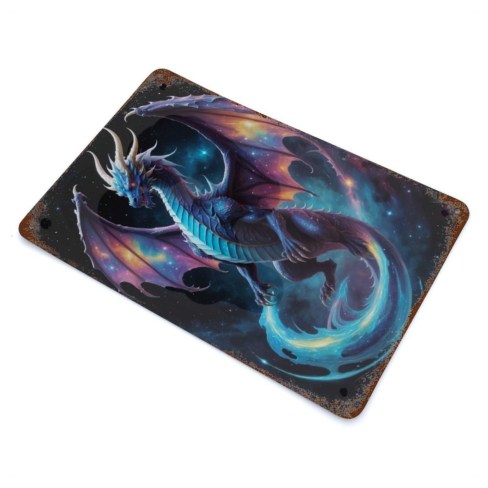 Decorative Tin Sign Cosmic Space Dragon 11.8"x7.9", Vintage Wall Decor for Pub, Kitchen And Man Cave Decor