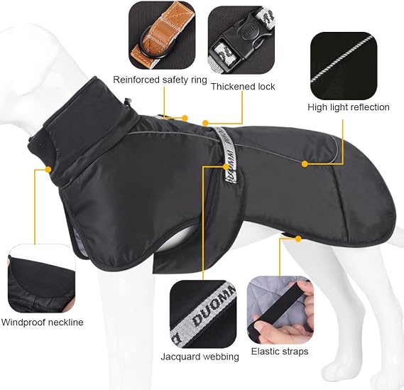 Dog Coats Waterproof Windproof Warm Winter Jacket Safe Jacket Threaded with Reflective Stripes for Medium and Large Dogs with Harness Hole for Puppies Pets Cold Weather Clothing Vest
