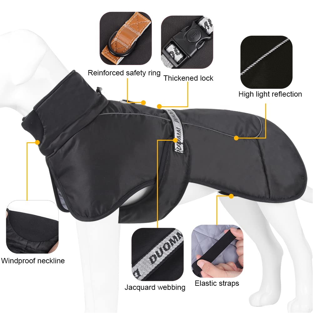 DoggieKit Dog Coats WaterProof Windproof Warm Winter Safe Threaded Reflective Strips Jacket for Medium Large Dogs with Harness Hole Puppy Pet Cold Weather Outfit Clothes Vest (Black - Image 2
