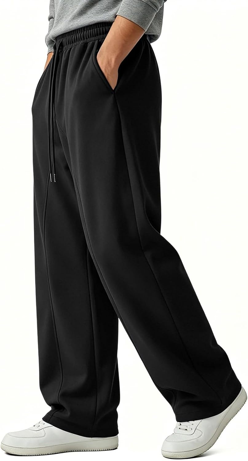 Mens Baggy Pants Drawstring Stretch Loose Fit Wide Leg Streetwear Sweatpants with Pockets Gym Y2k Running Trousers