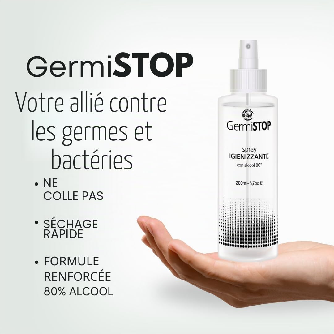 Désinfectant mains 10 x 200 ml avec alcool 80 % et glycérine, spray désinfectant pour surfaces avec formule potentialisée