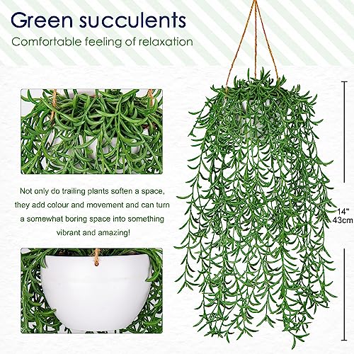 Oairse Artificial Hanging String of Pearls Plant 43cm Faux Trailing Succulent in White Pot - Image 2
