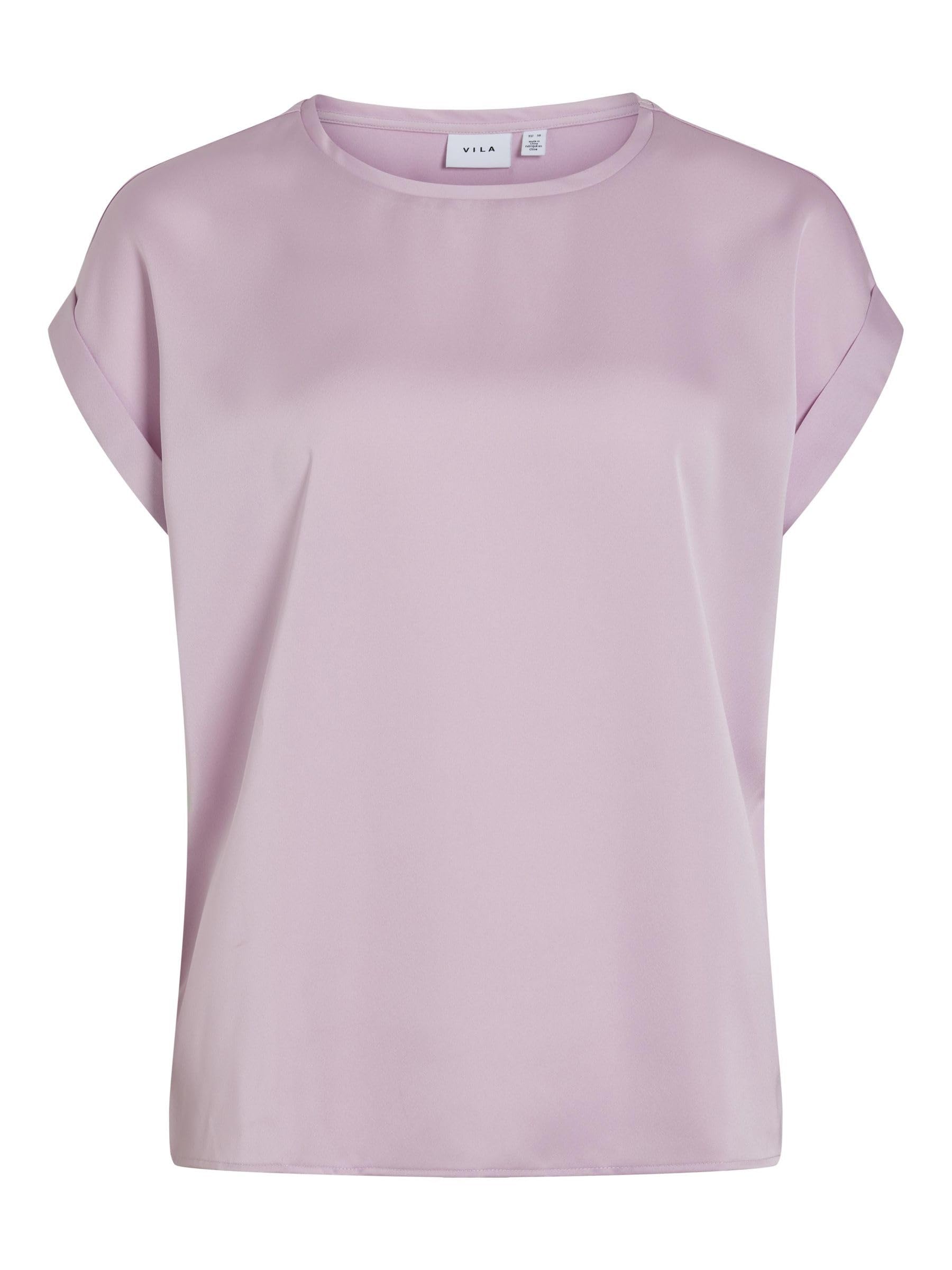 Vila Women's Variety S/S Satin Top Noos Short-Sleeved Blouse, Pink, 12