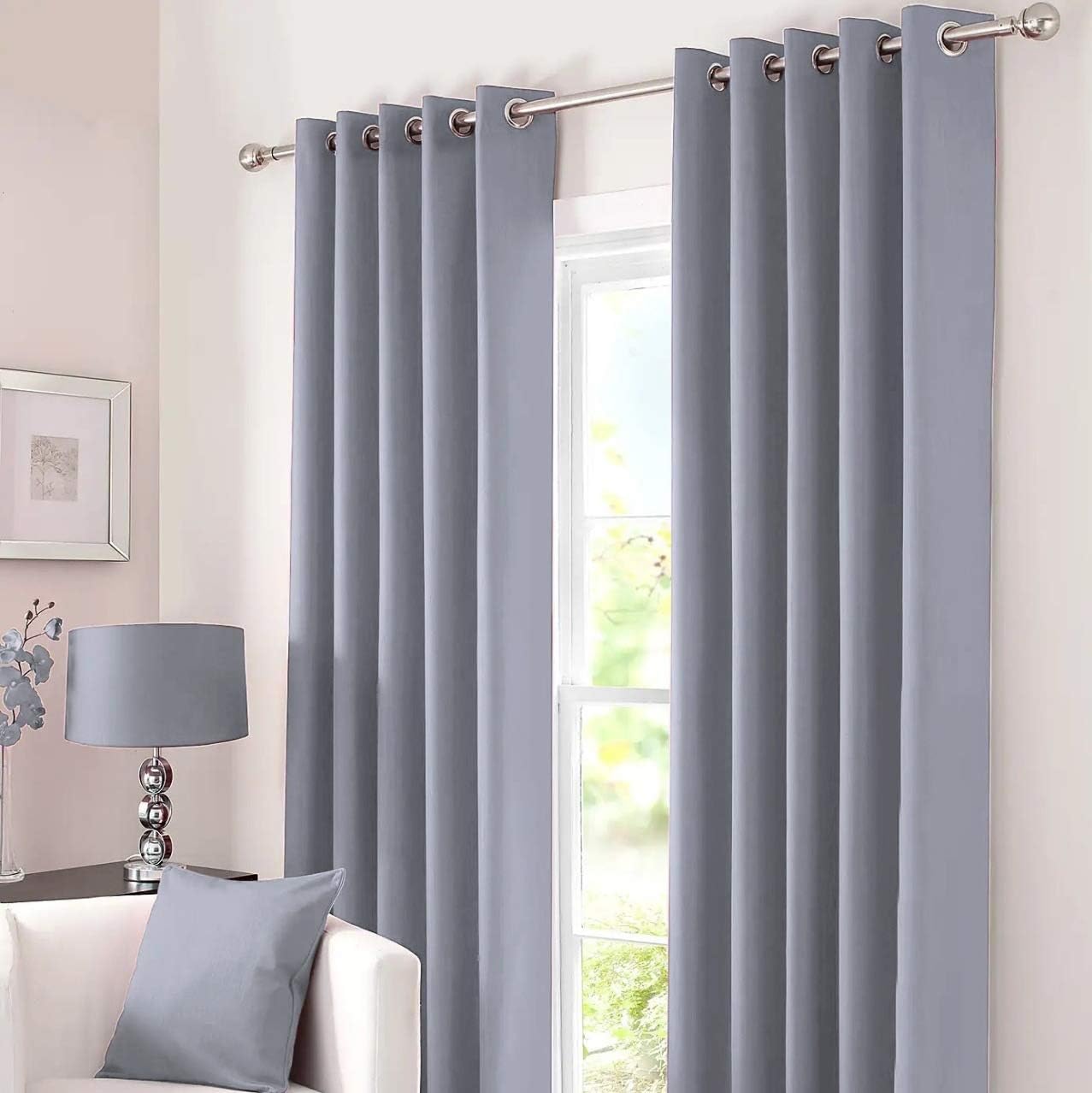 Kinfolk Textile Blackout Thermal Eyelet Ring Top Insulated Pair of Curtains Including 2 Tiebacks (Grey Silver, 46" x 54")