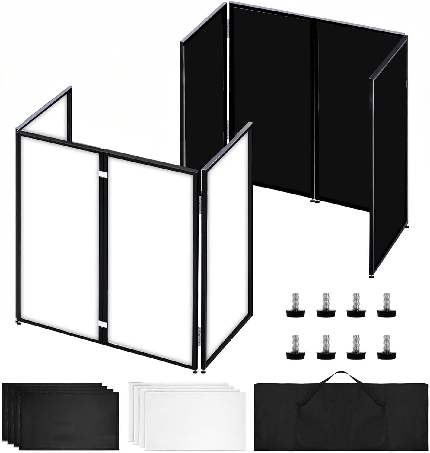 Portable DJ Booth Facade Stand, Foldable DJ Table 45"x40" Tabletop, DJ Facade Station for DJ Controller, Mixer & LaptopEvents&Parties – Includes Carry Bag&Two Metal Corner Tables