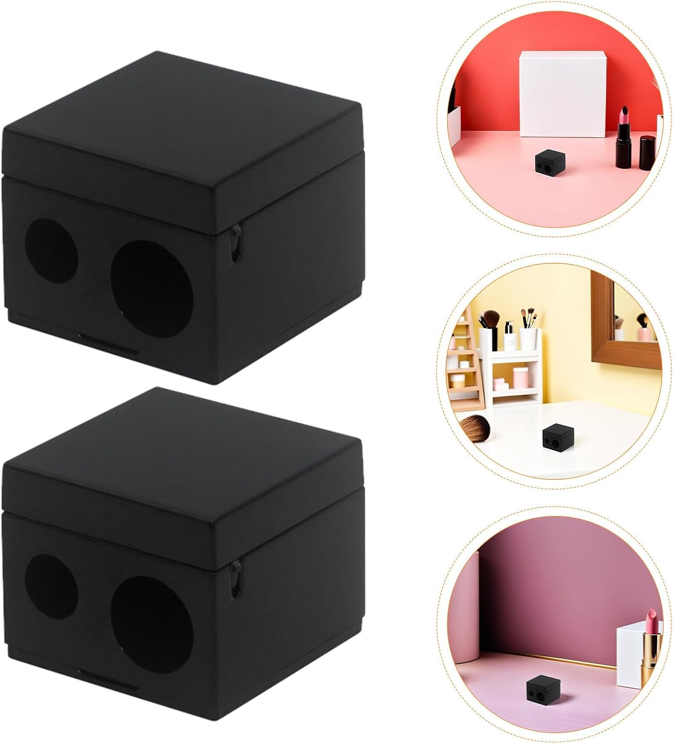 Makeup Pencil Sharpener and Eyebrow Dual Hole for 12pcs Lip Liner | Black Plastic, Compact Portable Design, Easy Operation and Precise Sharpening