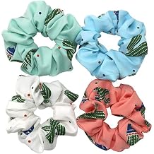 Fodattm 4PCS Elastic Hair Scrunchies Hair Bands Hair Ties Scrunchy Hair Rope Ponytail Holder for Women Cactus pattern