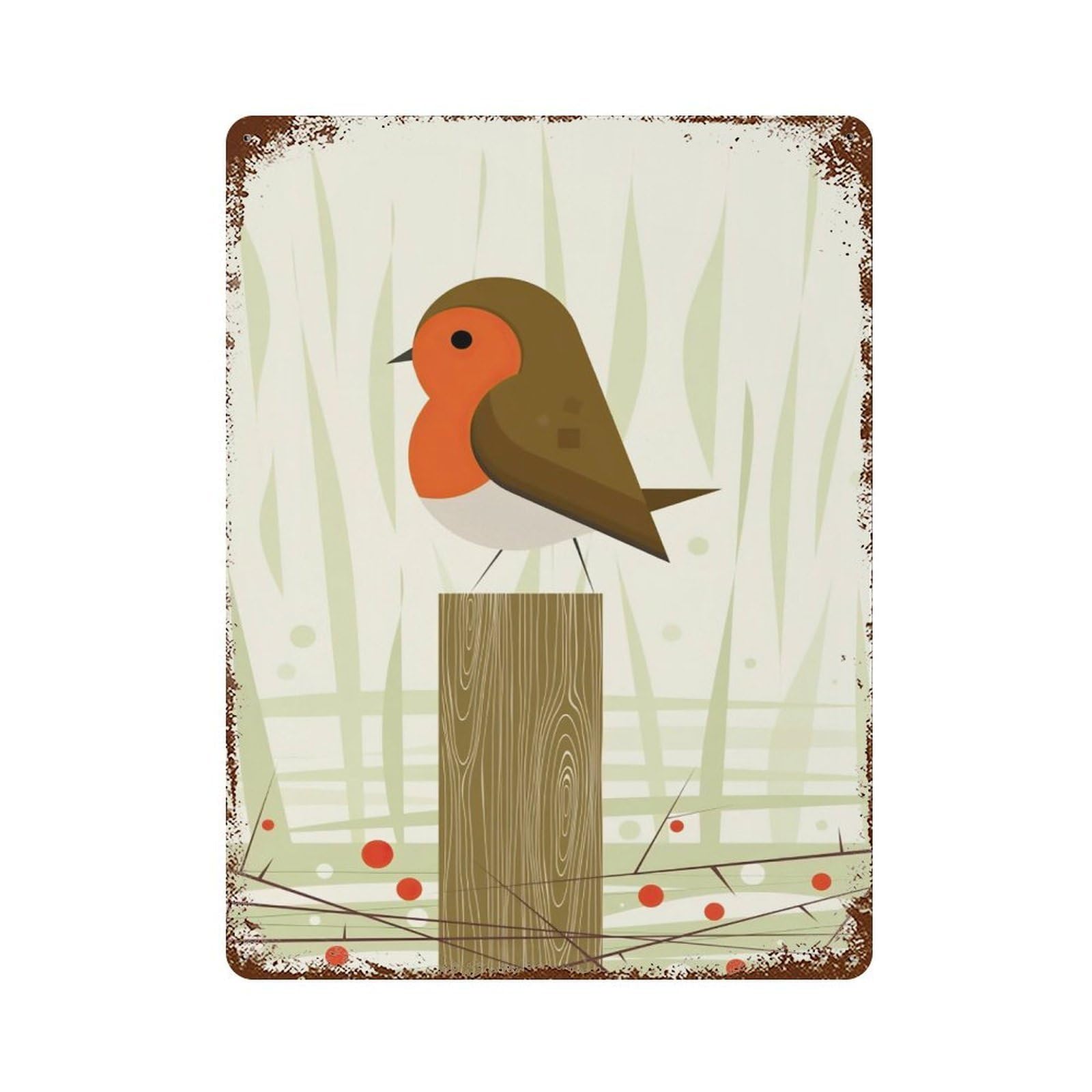 xiaoxiaoshen Bird On A Stump Retro Illustration Wall Decor Art Metal Tin Poster Modern Home Decor Art Home Bar Shop Decorations Vintage Sign 40x30cm