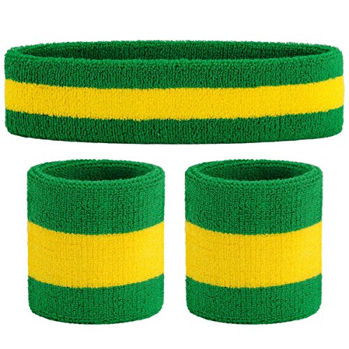 ONUPGO Sweatband Set (3 Pieces) Striped Sweatbands Sports Headband and Wrist Sweatbands Cotton Sweat Band for Athletic Men and Women