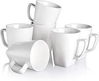 Vista 1 de AVLA Juego de 6 tazas de café de porcelana, de 12 onzas grandes, tazas de cerámica con asa para café, té, cacao o chocolate, color blanco
