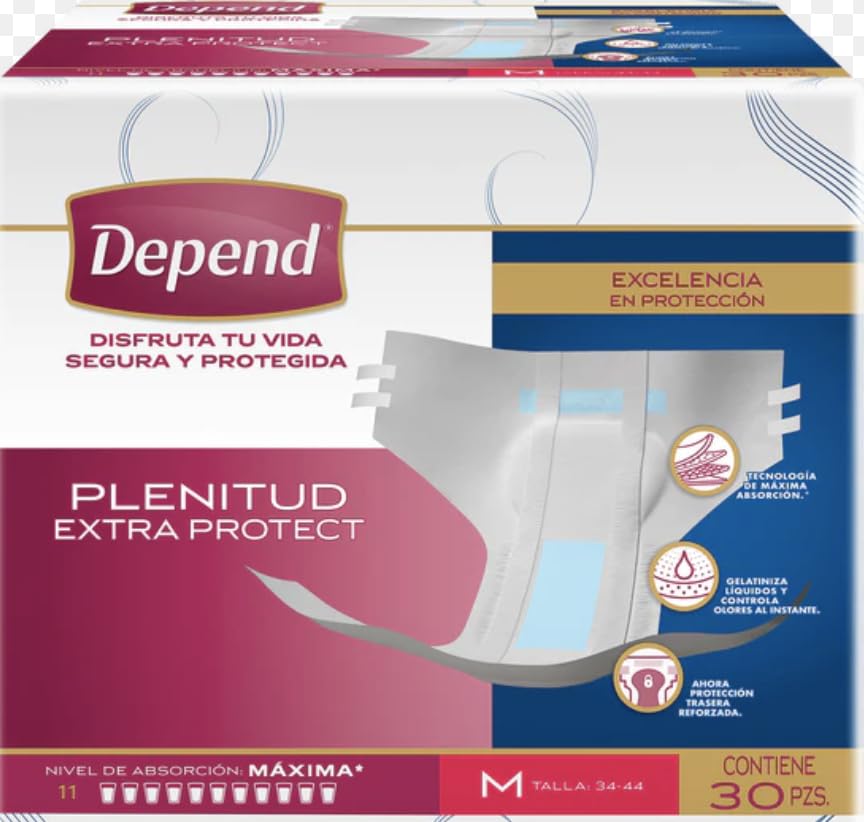 Genérico Depend Pañal desechable plenitud Mediano Paquete de 30 Piezas, plenitud Extra Protect, Disfruta tu Vida Segura y protegida, pañal para Adulto Unisex