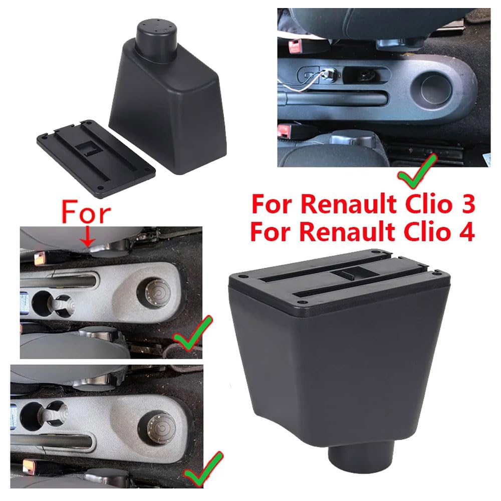 Boîte D’Accoudoir Central Avec Porte-Gobelets Pour Renault Clio 3, Clio 4, Captur – Rangement Pratique En Cuir PU, Installation Sans Vis