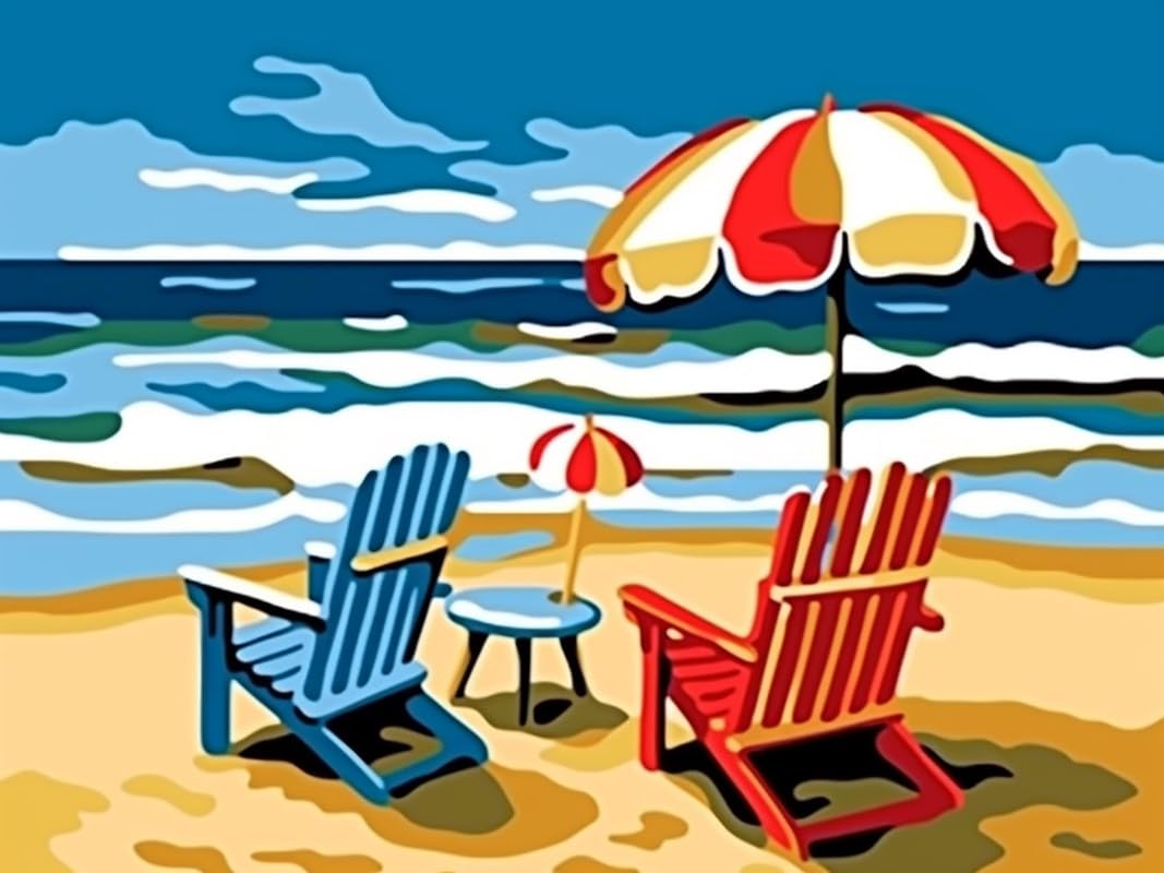 Reofrey DIY Diamond Art Kits for Adults Sandy Beach, Seaside Full Drill Round Rhinestone Diamond Painting Kits, Cross Stitch Embroidery for Crafts (