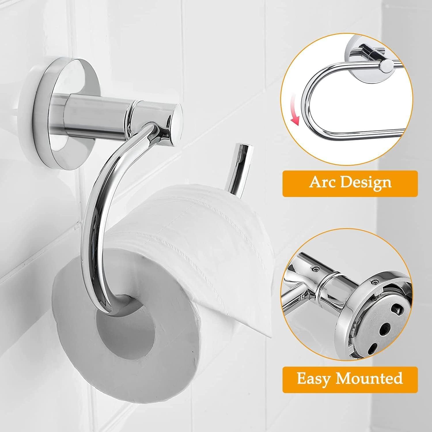 TOPAHGOD Toilet Roll Holder 2 Pieces, Stainless Steel Towel Holder & Chrome Toilet Paper Holder - Image 4