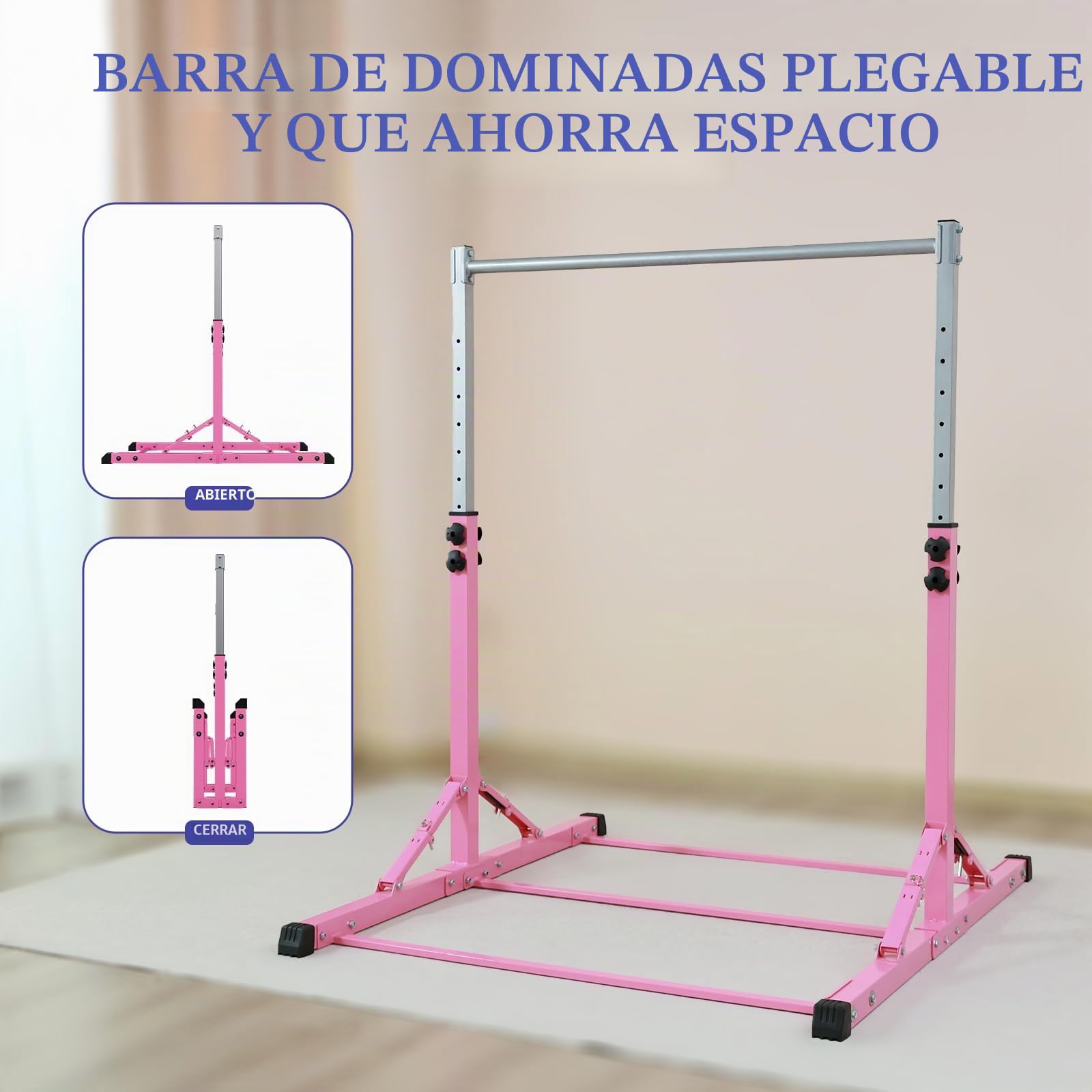 Barra de Gimnasia, Barra de Gimnasia Plegable para niños, Barras de Entrenamiento de Gimnasia en casa, Altura Ajustable, construcción de Acero Estable, Antideslizante, fácil de Montar