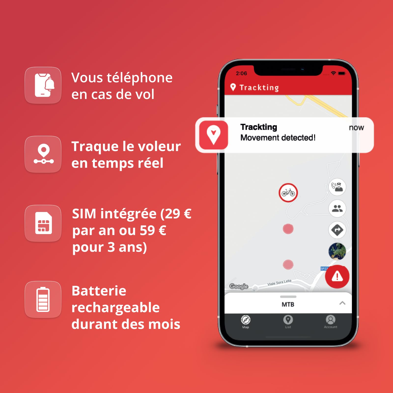 Tracking Bike T9 GPS Tracker avec Carte SIM | abonnement annuel requis | Tracker vélo antivol avec détecteur de Mouvement, Batterie Rechargeable USB-C, Suivi en Temps réel en Cas de vol