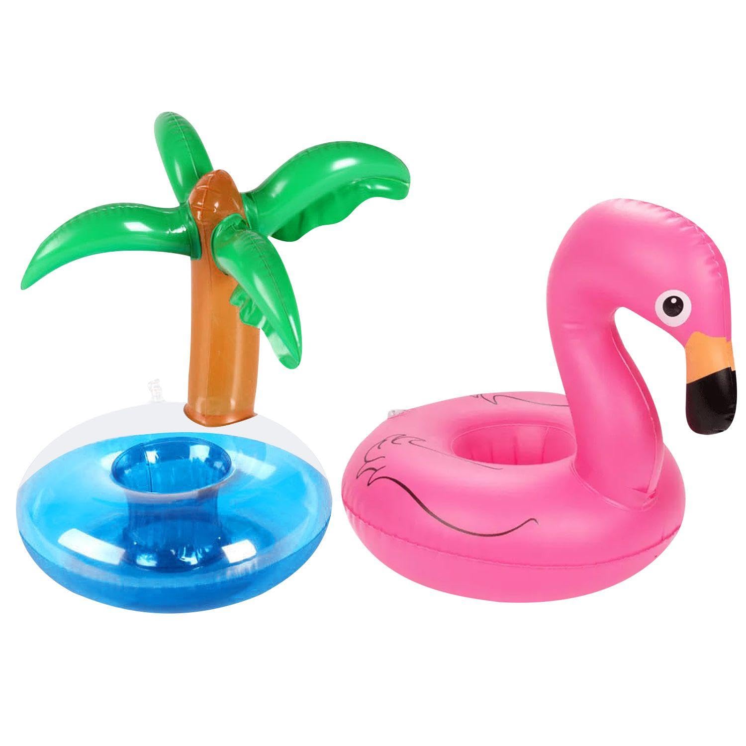 Plldvefd Green 1 Piece Coconut Tree Inflatable Coaster And 1 Piece Flamingo Inflatable Coaster, Water Floating Coaster, Pool Party Supplies, Creative Coaster.