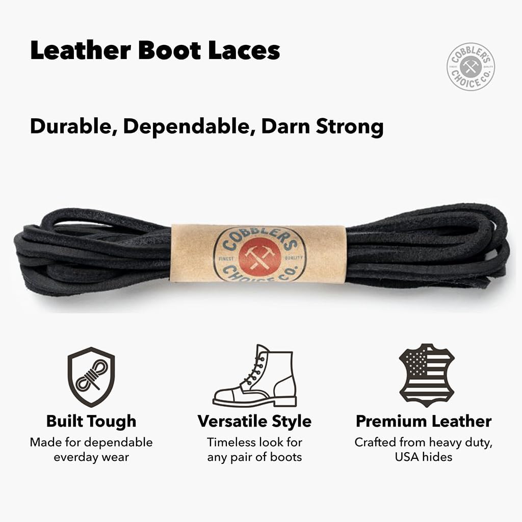54" Premium Leather Boot Laces 3-Pack - Cobbler's Choice Premium Quality and Strength